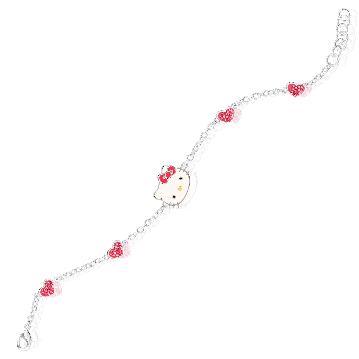 Hello Kitty Girl'S Red Hearts Silver Plated Chain Bracelets, 7.5"