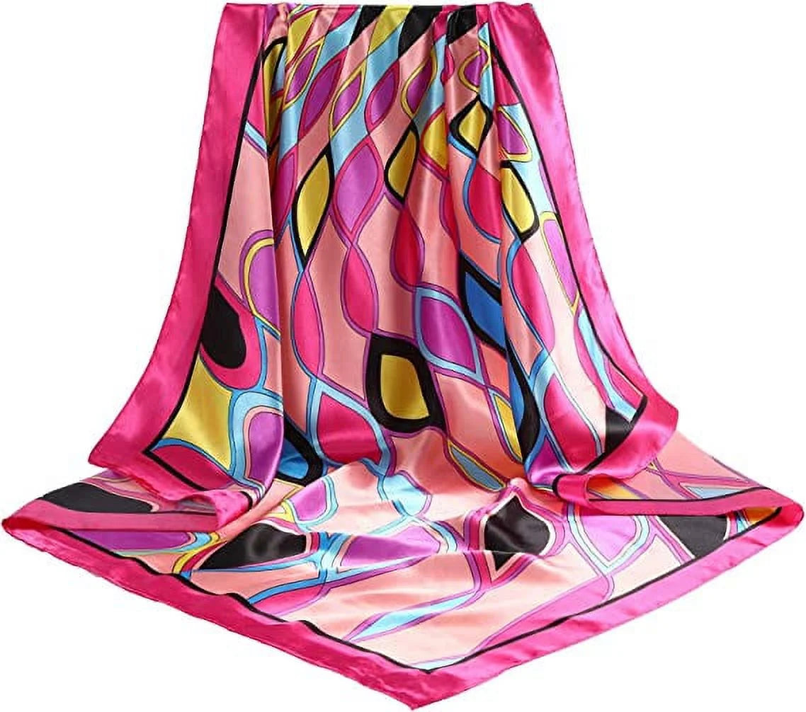 35” Large Satin Square Head Scarf - 2Pcs Silk like Floral Head Scarves Square Satin Hair Scarf Bandanas for Women